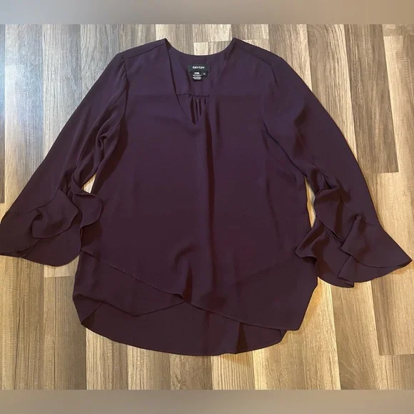 Karen Kane Bracelet Ruffle Sleeve Crossover Top & Faux Suede Moto Pants SZ M/L - Picture 2 of 16